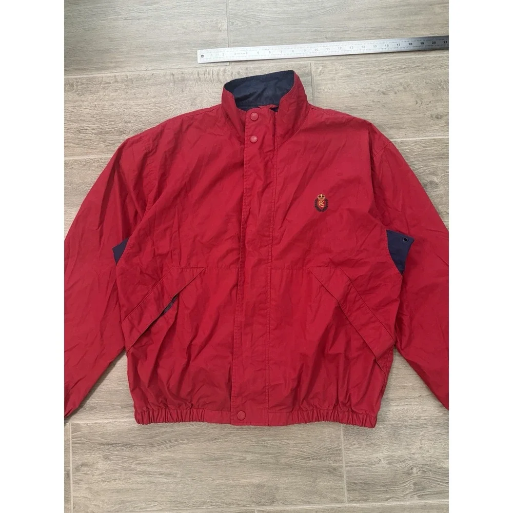 Vintage 90s Chaps Ralph Lauren Red Embroidered Crest‎ Windbreaker Jacket Size L